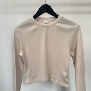 Aritzia Cream Long Sleeve Ribbed Top